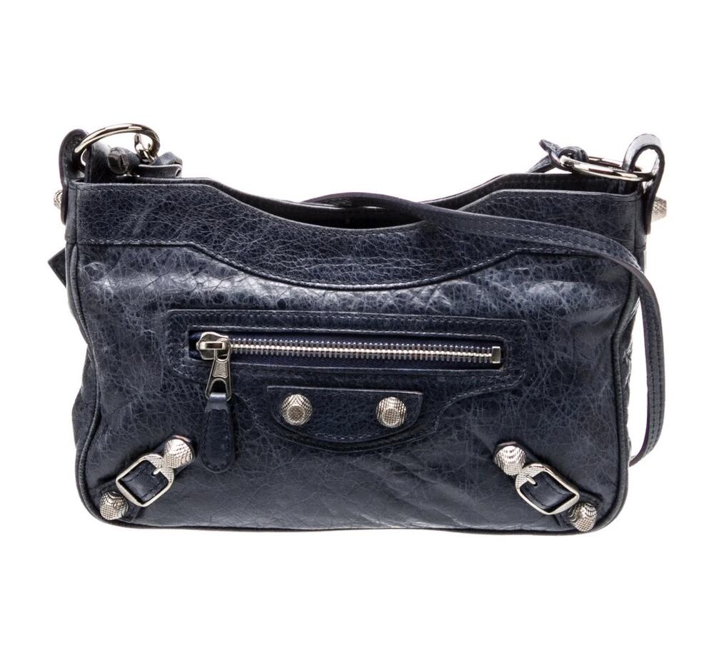 rare Balenciaga Midnight Blue Motocross Giant Hip Mini Bag Supple Leather Studs